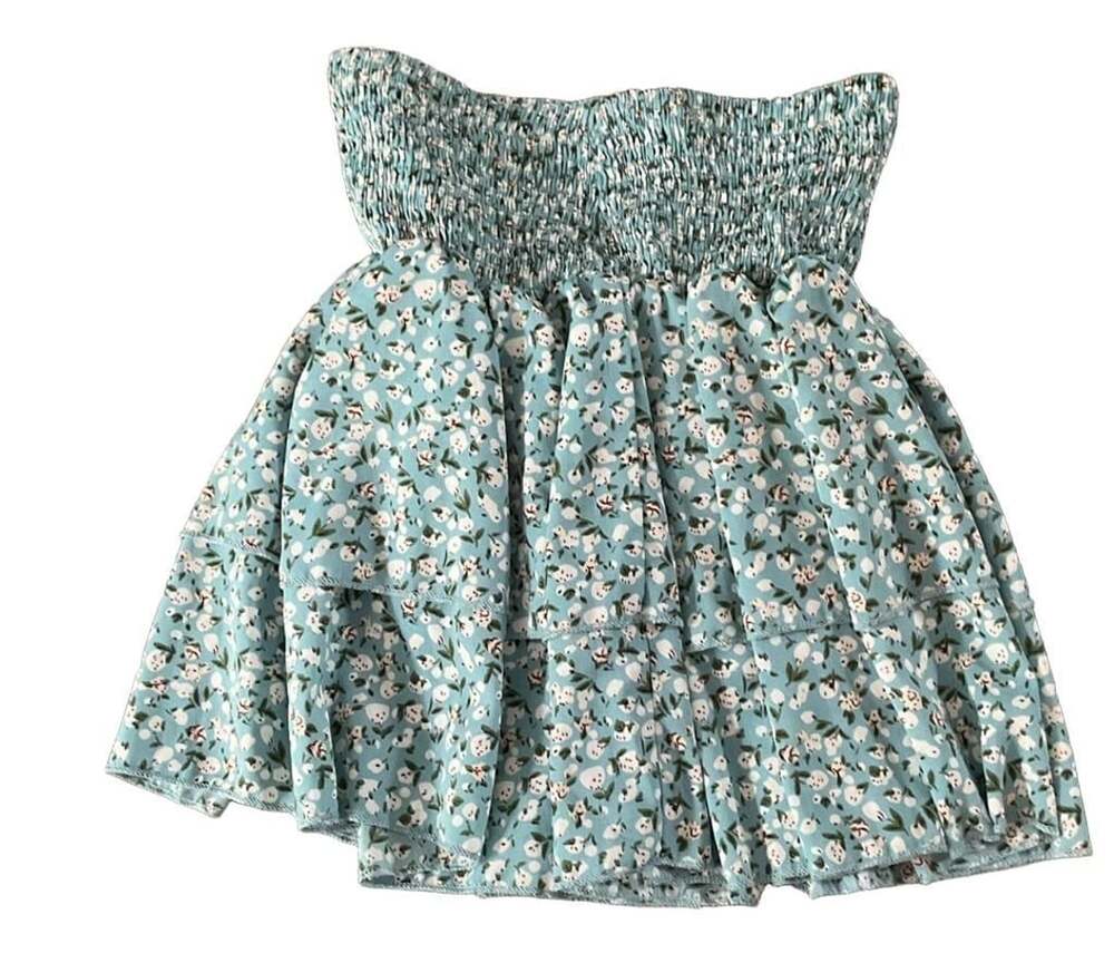 Elan Blue Floral Tiered Smocked Mini Skirt XS girls